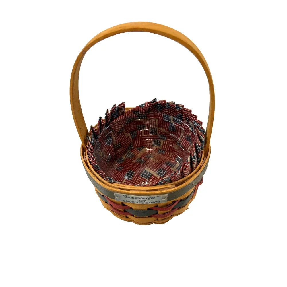 1997 Longaberger Inaugural Basket w/Flag Liner, Protector & Tie-On Vintage